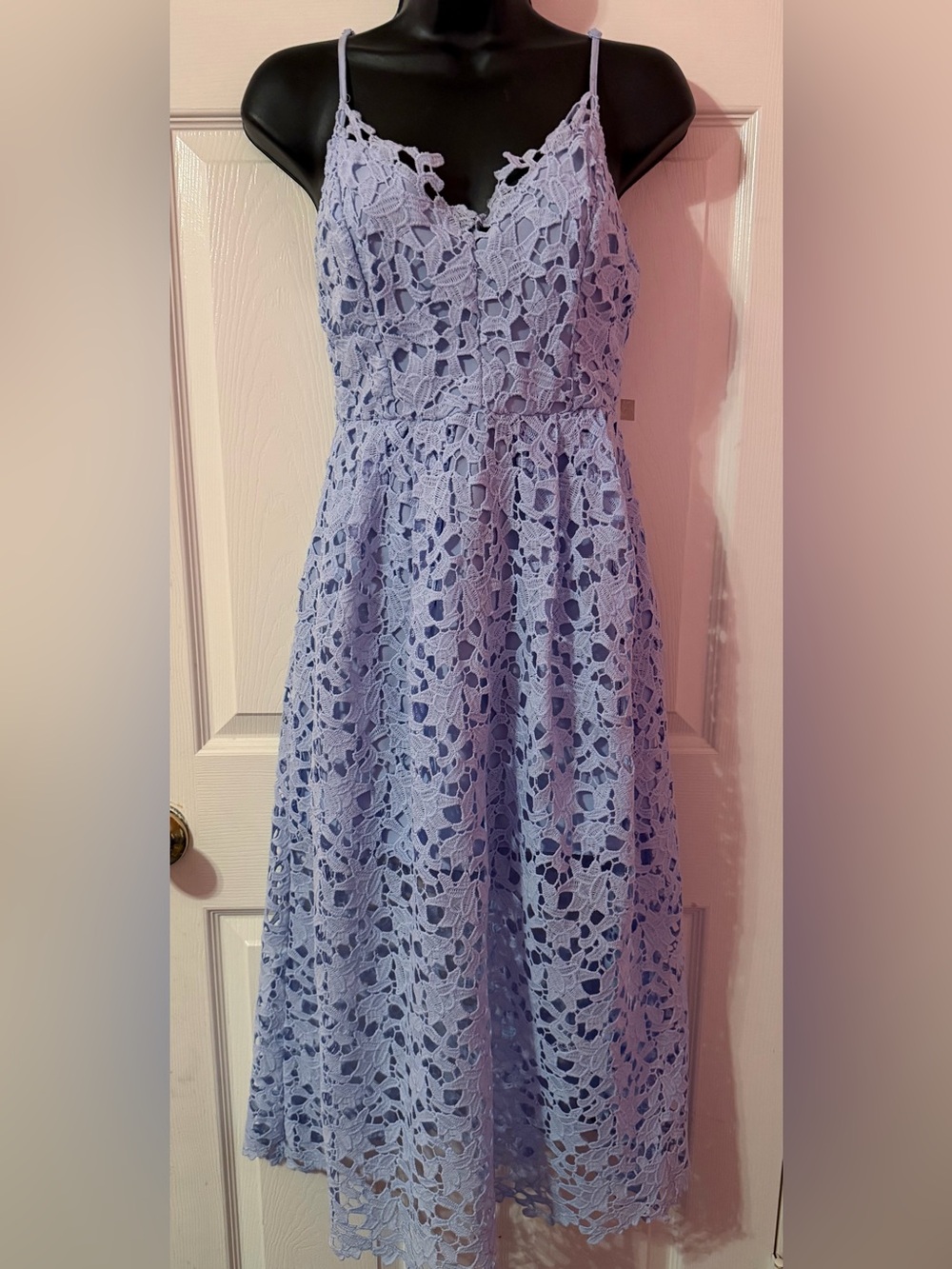 ASTR The Label Blue Lace Spaghetti-Strap Fit & Flare Midi Dress
